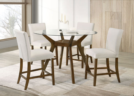 Tampa Furniture Outlet - Coaster - Paxton 5-piece Round Glass Top Counter Height Dining Set Beige - 122178-S5BGE