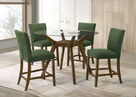 Tampa Furniture Outlet - Coaster - Paxton 5-piece Round Glass Top Counter Height Dining Set Green - 122178-S5GRN