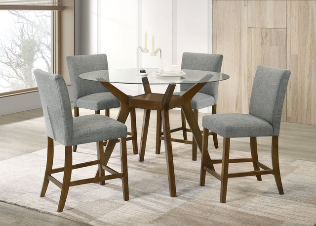 Tampa Furniture Outlet - Coaster - Paxton 5-piece Round Glass Top Counter Height Dining Set Grey - 122178-S5GRY