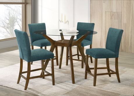 Tampa Furniture Outlet - Coaster - Paxton 5-piece Round Glass Top Counter Height Dining Set Teal Blue - 122178-S5TLB