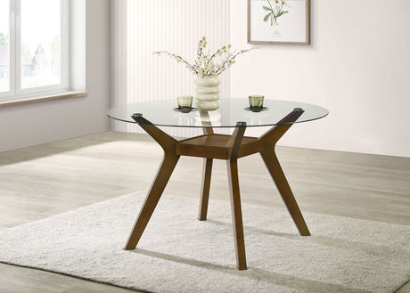 Paxton Round 48-inch Glass Top Wood Dining Table Brown - Tampa Furniture Outlet