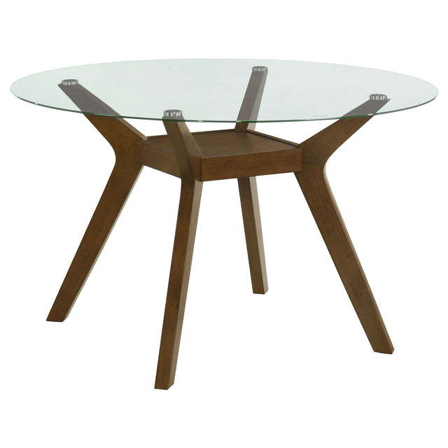 Tampa Furniture Outlet - Coaster - Paxton Round 48-inch Glass Top Wood Dining Table Brown - 122180BG