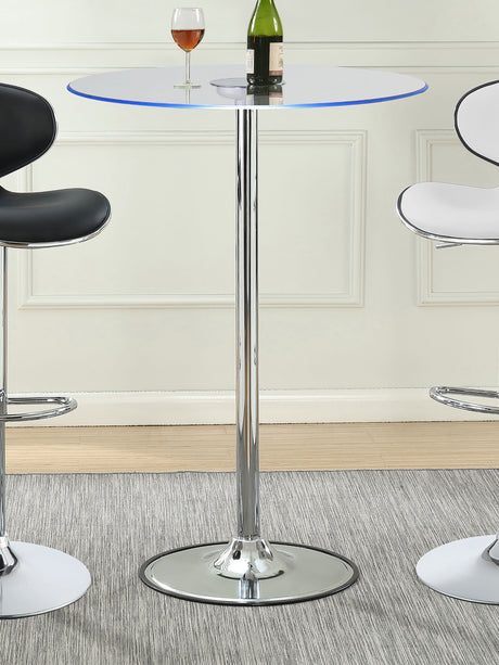Thea Round 28-inch Glass Top LED Bistro Bar Table Chrome - Tampa Furniture Outlet