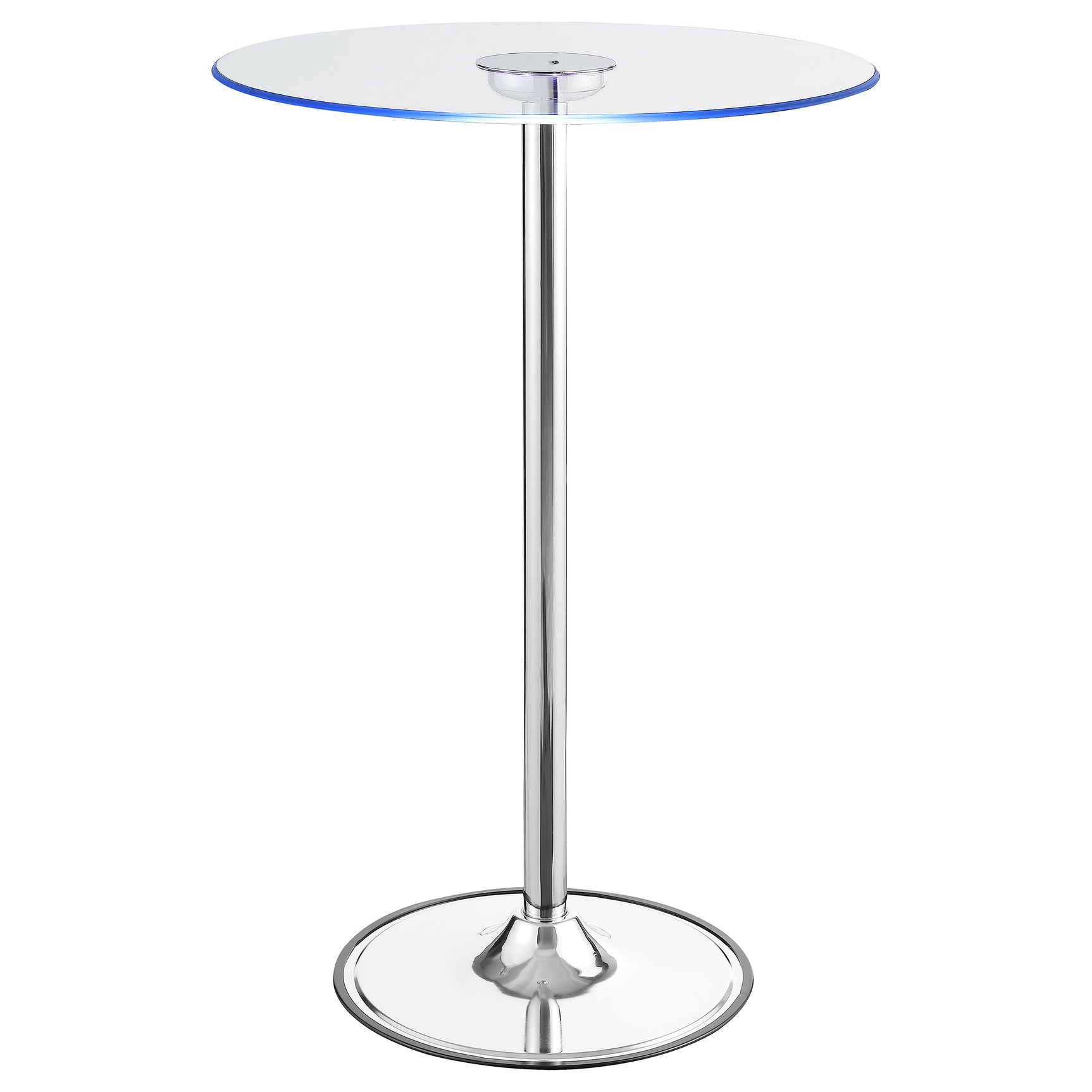 Thea Round 28-inch Glass Top LED Bistro Bar Table Chrome - Tampa Furniture Outlet