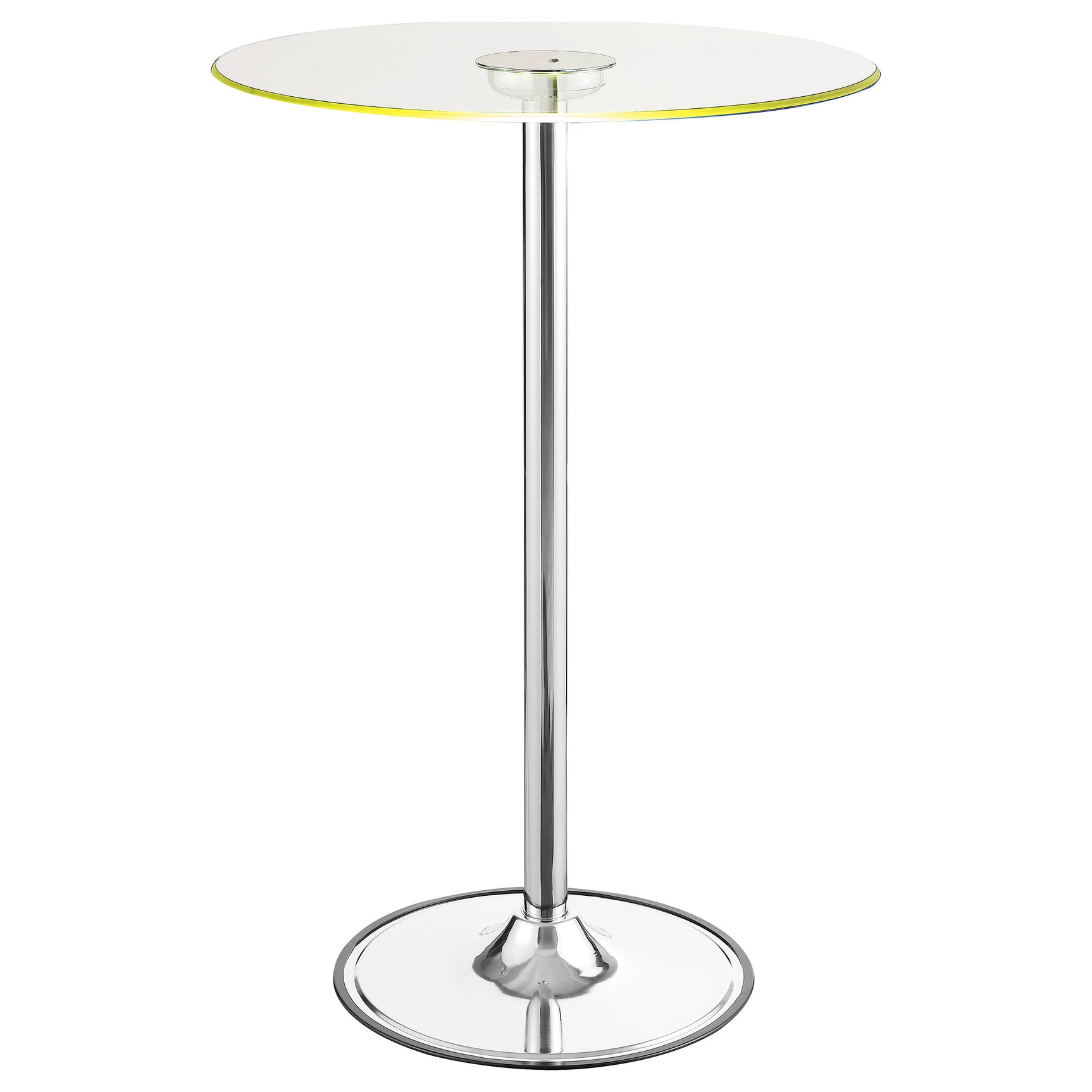 Thea Round 28-inch Glass Top LED Bistro Bar Table Chrome - Tampa Furniture Outlet