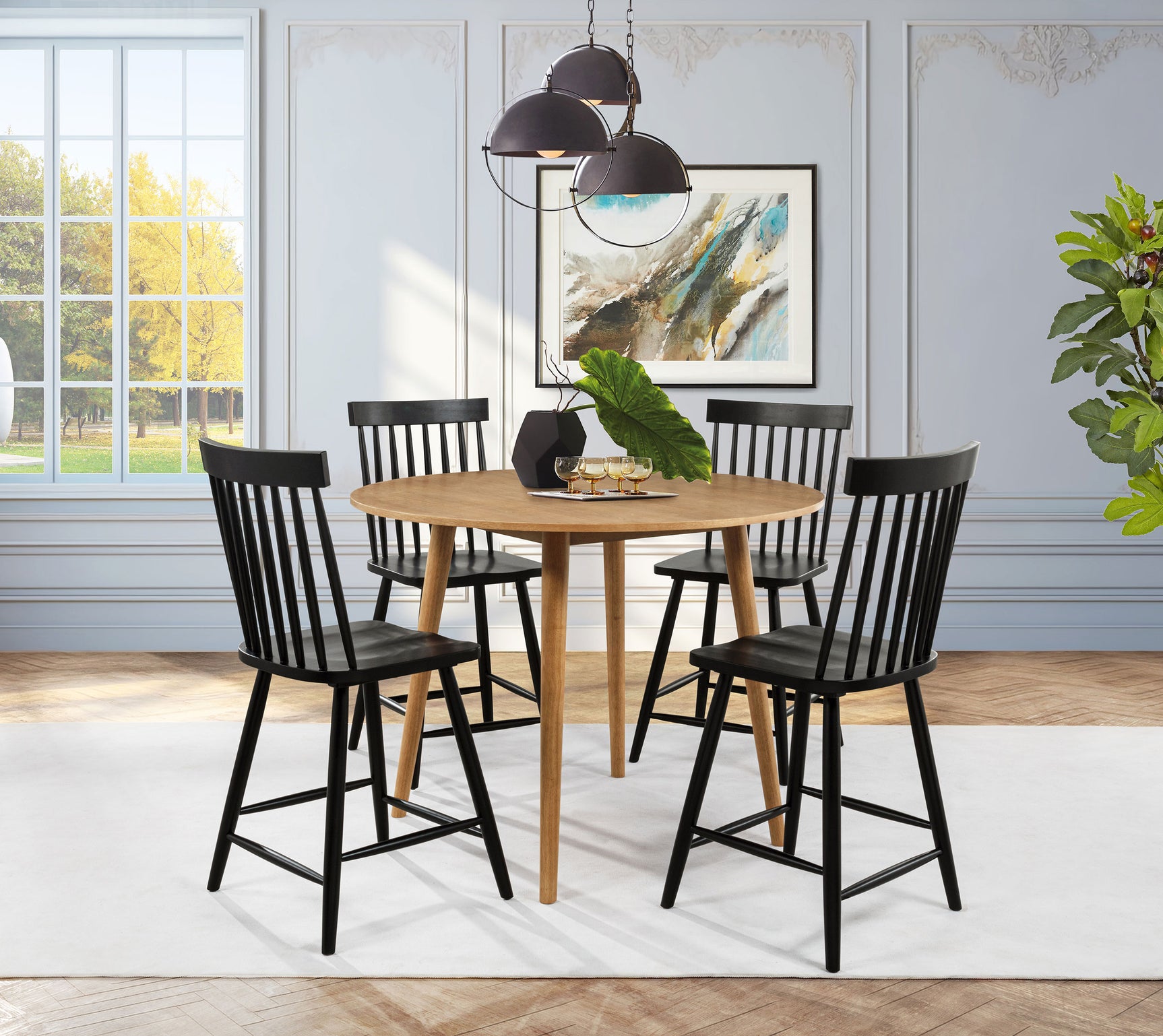 Tampa Furniture Outlet - Coaster - Andrews 5-piece Round Counter Dining Set Light Ash and Black - 122508-S5B