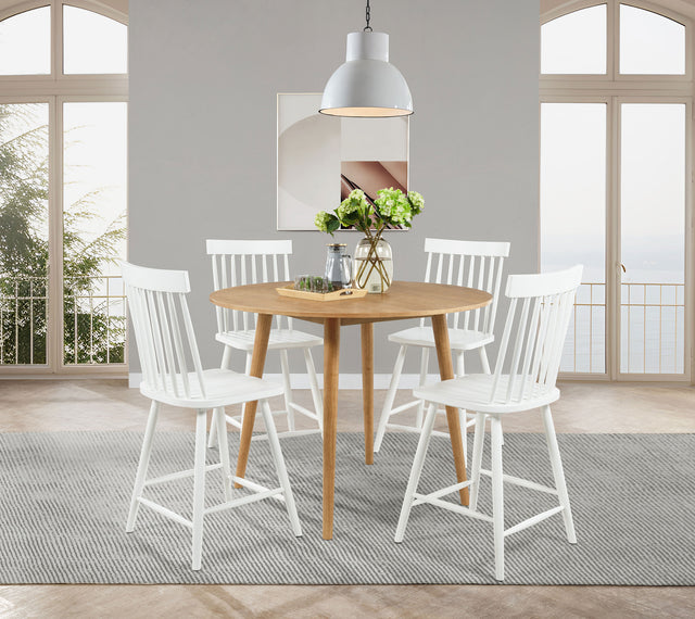 Tampa Furniture Outlet - Coaster - Andrews 5-piece Round Counter Dining Set Light Ash and White - 122508-S5W