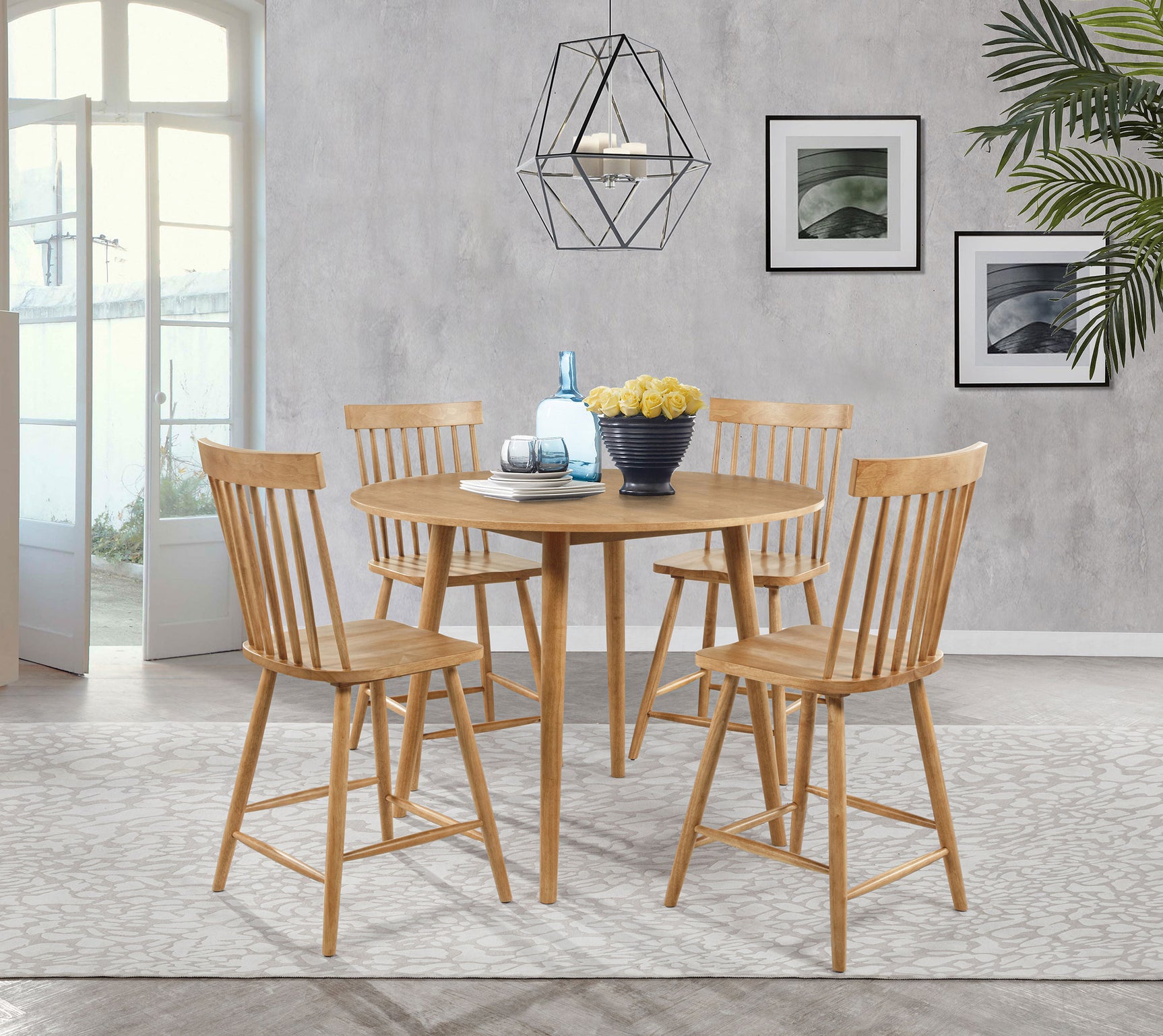 Tampa Furniture Outlet - Coaster - Andrews 5-piece Round Counter Height Dining Set Light Ash - 122508-S5