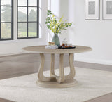 Trofello Round 60-inch Pedestal Dining Table White Washed - Tampa Furniture Outlet