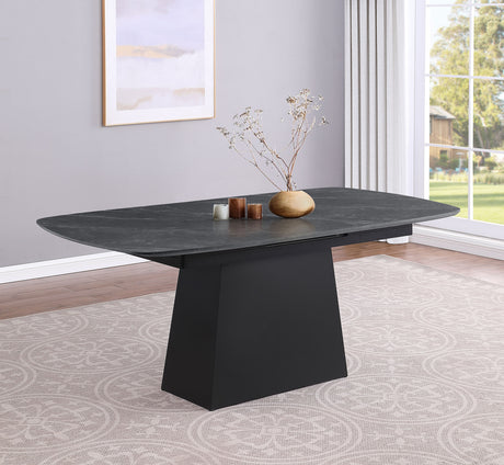 Potero 73-inch Faux Marble Extension Leaf Dining Table Black - Tampa Furniture Outlet