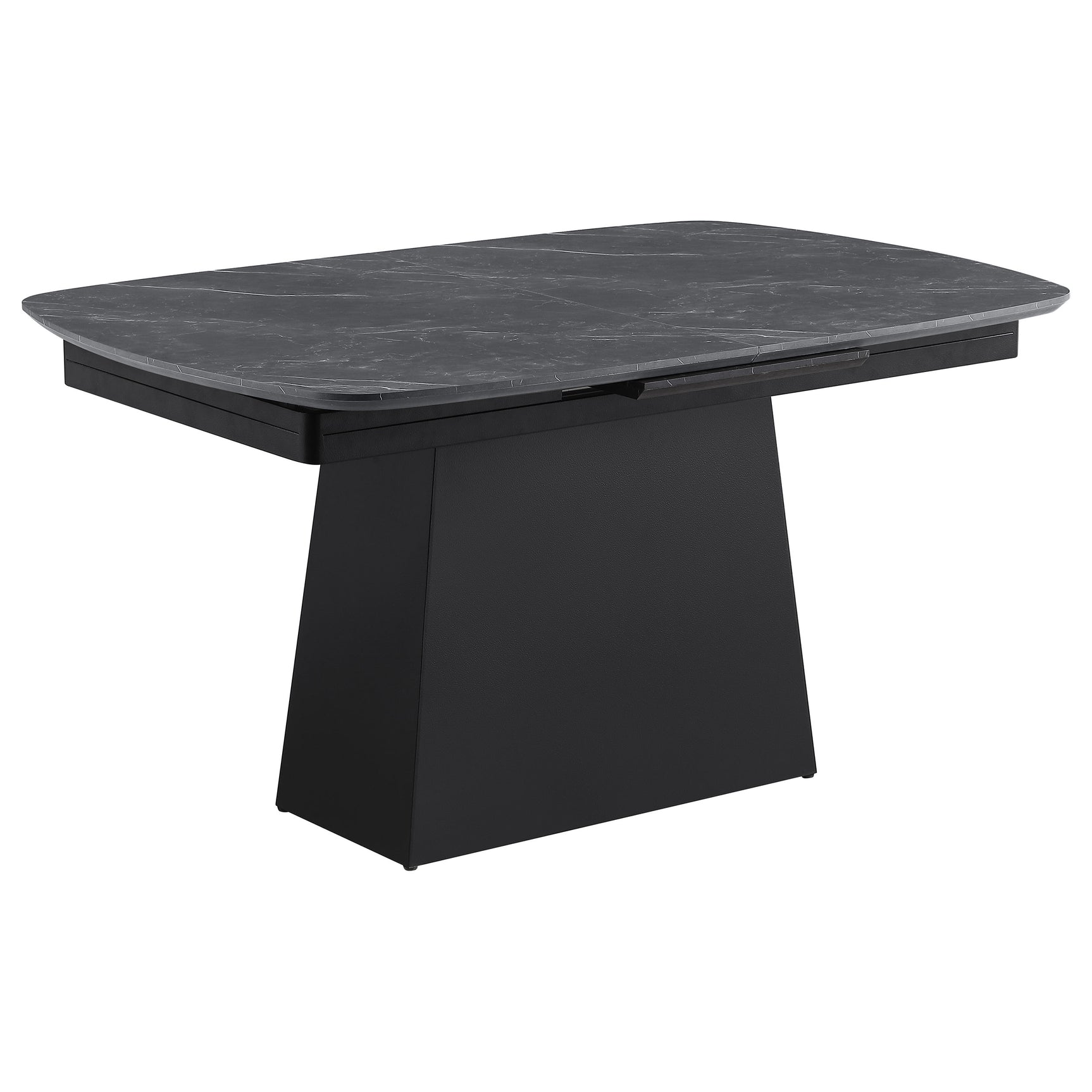 Potero 73-inch Faux Marble Extension Leaf Dining Table Black - Tampa Furniture Outlet