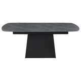 Potero 73-inch Faux Marble Extension Leaf Dining Table Black - Tampa Furniture Outlet