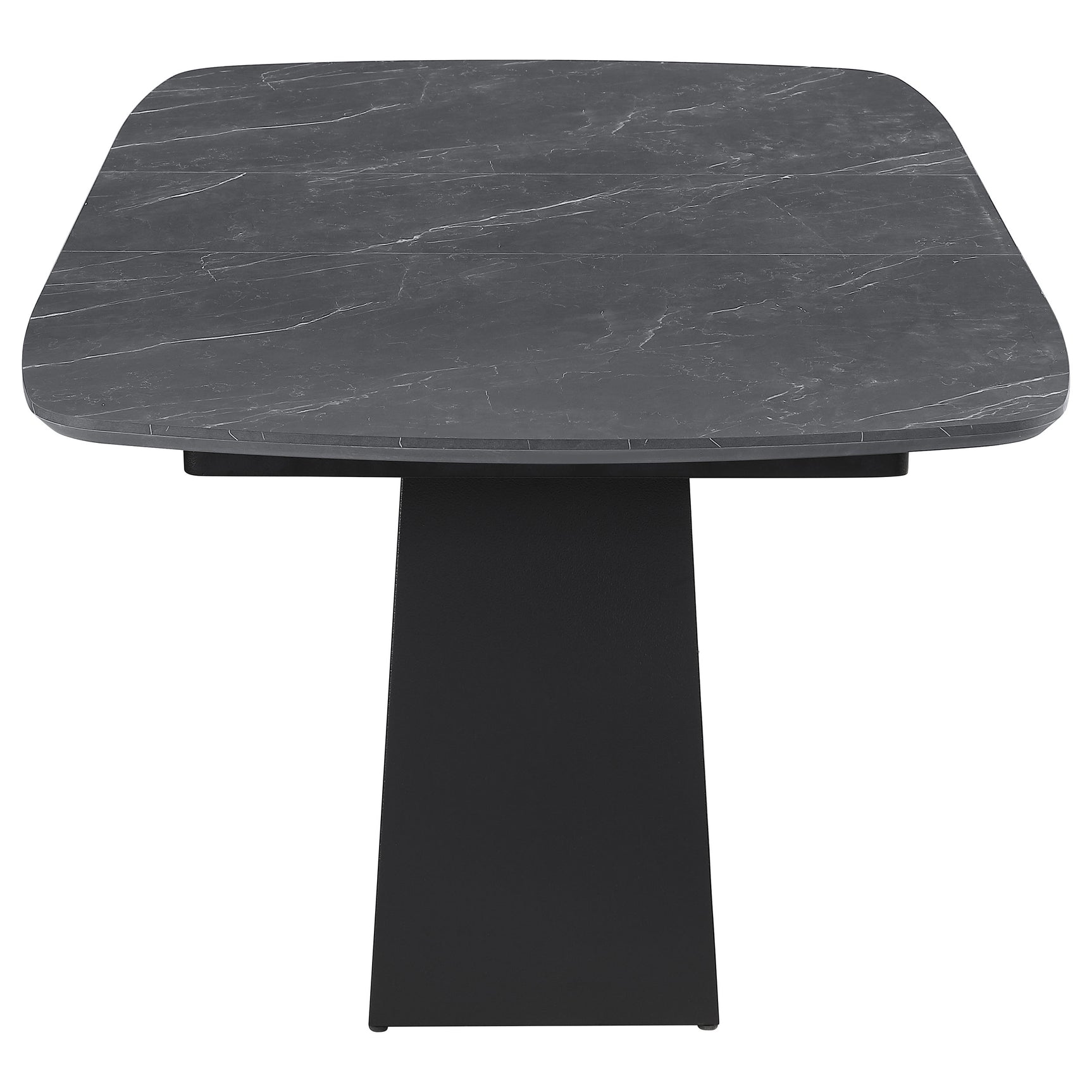 Potero 73-inch Faux Marble Extension Leaf Dining Table Black - Tampa Furniture Outlet
