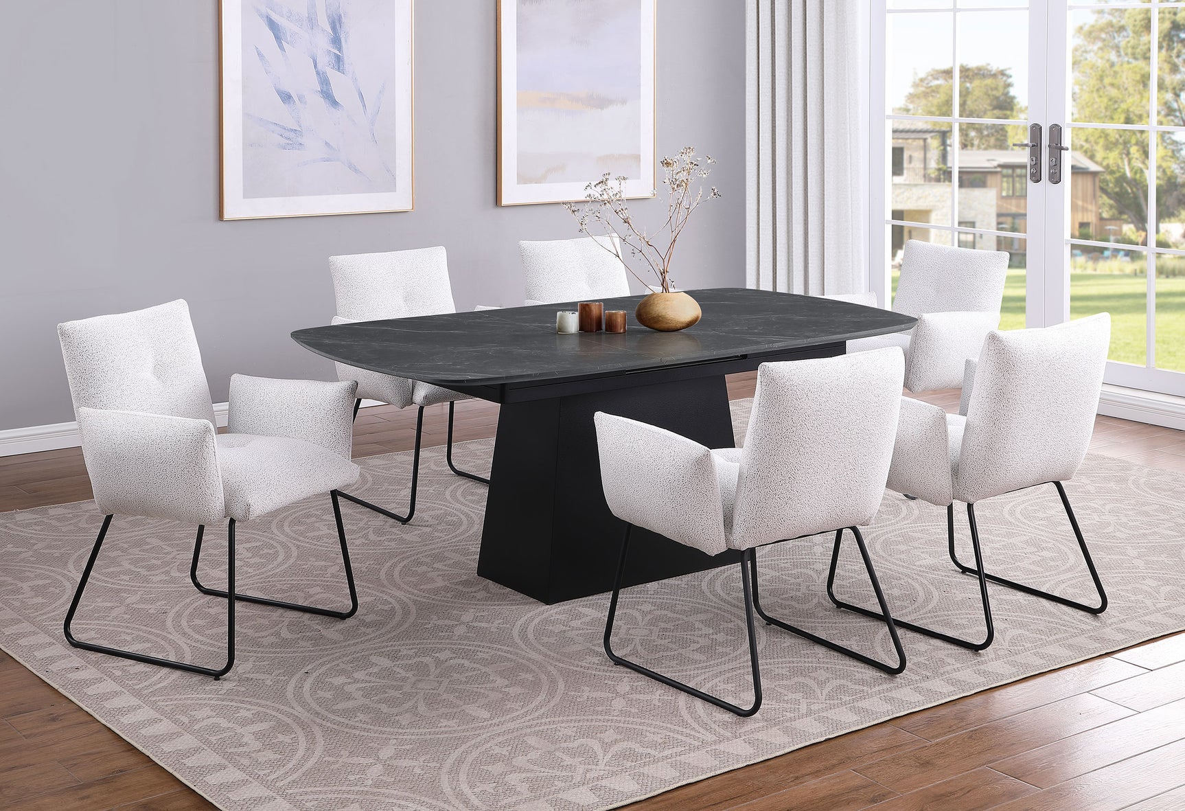 Potero 73-inch Faux Marble Extension Leaf Dining Table Black - Tampa Furniture Outlet