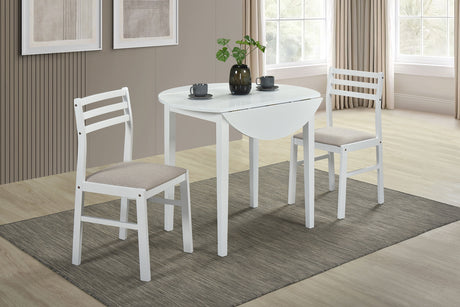 Tampa Furniture Outlet - Coaster - Bucknell 3-piece Round Drop Leaf Dining Table Set White - 130005WHT