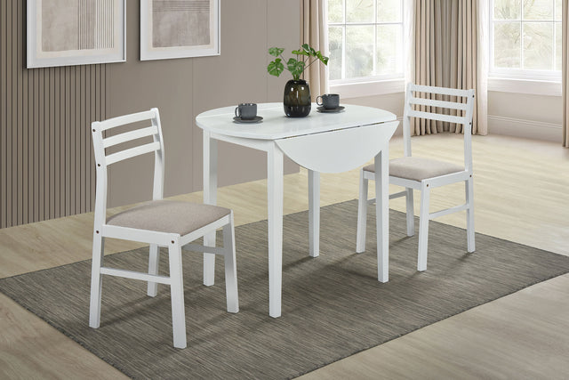Tampa Furniture Outlet - Coaster - Bucknell 3-piece Round Drop Leaf Dining Table Set White - 130005WHT