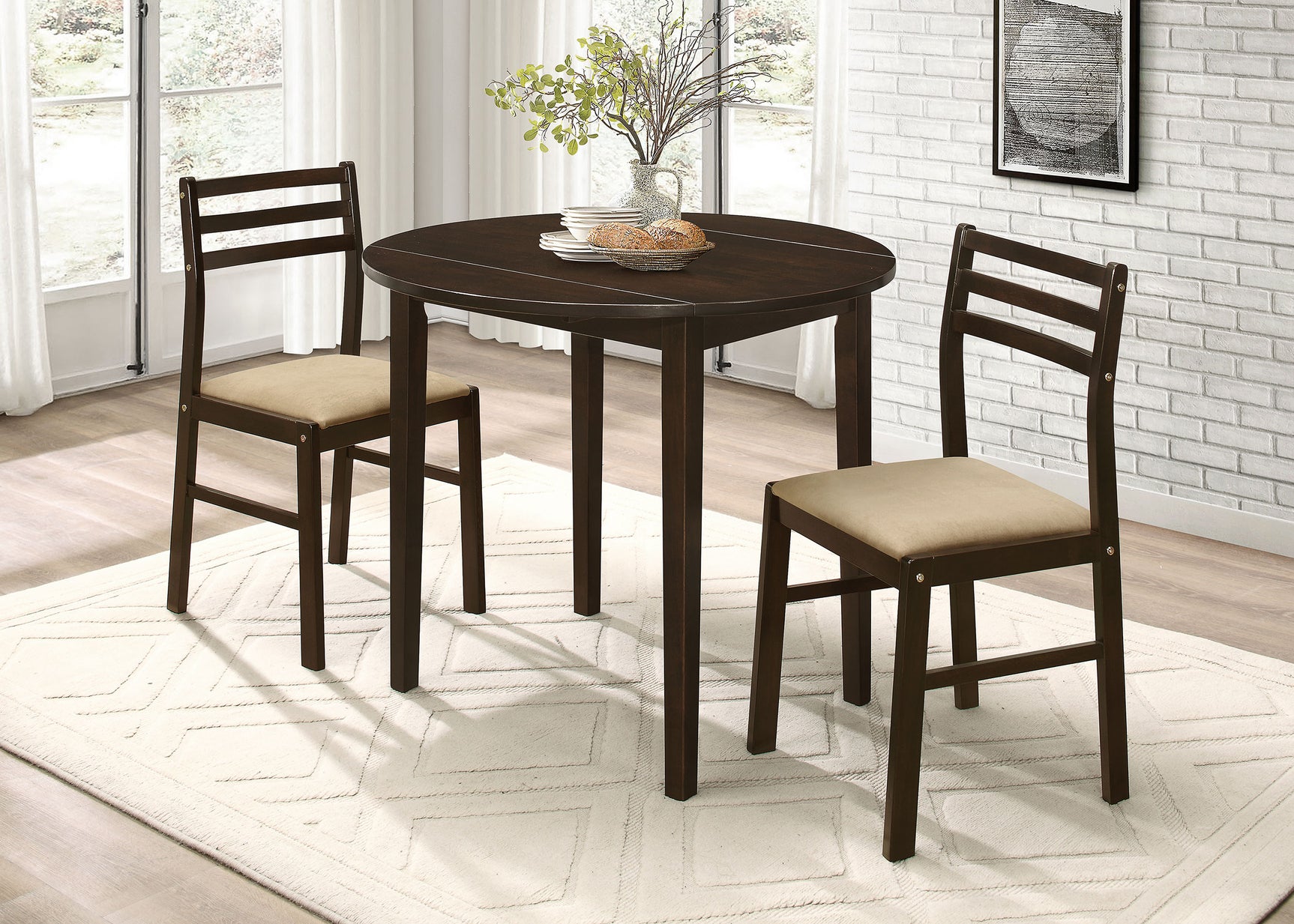 Bucknell 3-piece Round Drop Leaf Dining Table Set Cappuccino - Tampa Furniture Outlet