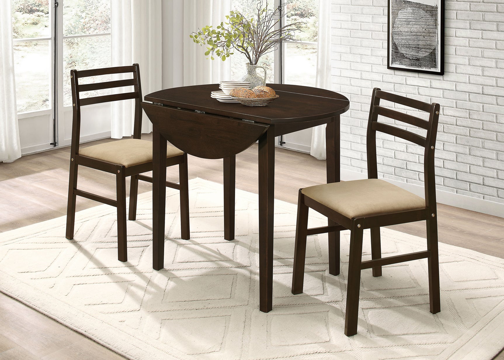 Bucknell 3-piece Round Drop Leaf Dining Table Set Cappuccino - Tampa Furniture Outlet