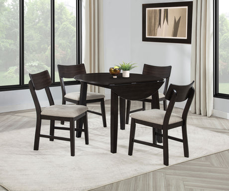 Tampa Furniture Outlet - Coaster - Catley 5-piece Round Drop Leaf Dining Table Set Dark Coffee - 150350