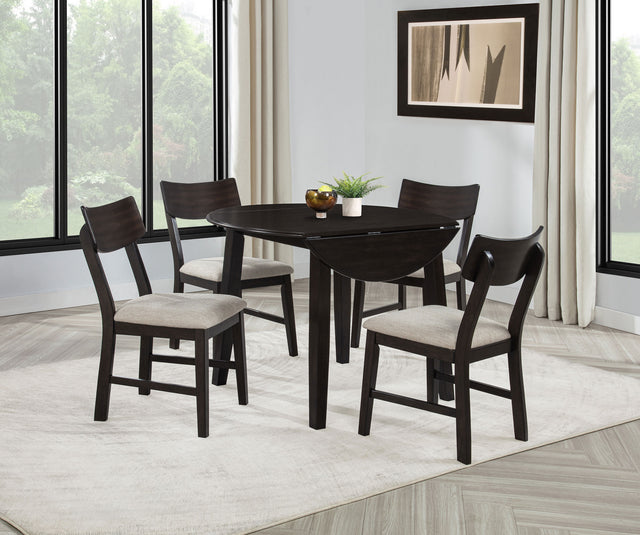 Tampa Furniture Outlet - Coaster - Catley 5-piece Round Drop Leaf Dining Table Set Dark Coffee - 150350