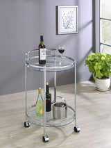 Chrissy Round Glass Shelf Metal Bar Cart Chrome - Tampa Furniture Outlet