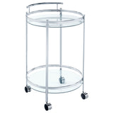 Tampa Furniture Outlet - Coaster - Chrissy Round Glass Shelf Metal Bar Cart Chrome - 181367