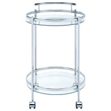 Chrissy Round Glass Shelf Metal Bar Cart Chrome - Tampa Furniture Outlet