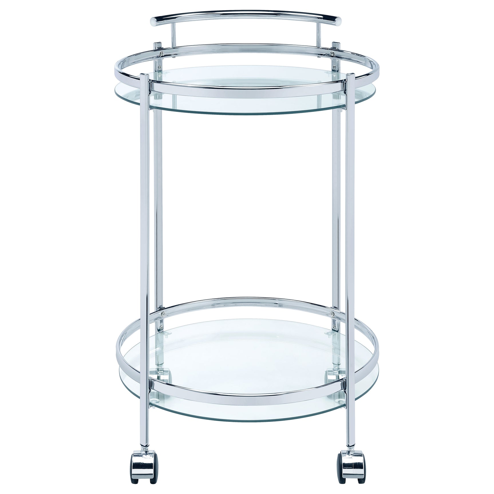 Chrissy Round Glass Shelf Metal Bar Cart Chrome - Tampa Furniture Outlet