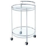 Chrissy Round Glass Shelf Metal Bar Cart Chrome - Tampa Furniture Outlet