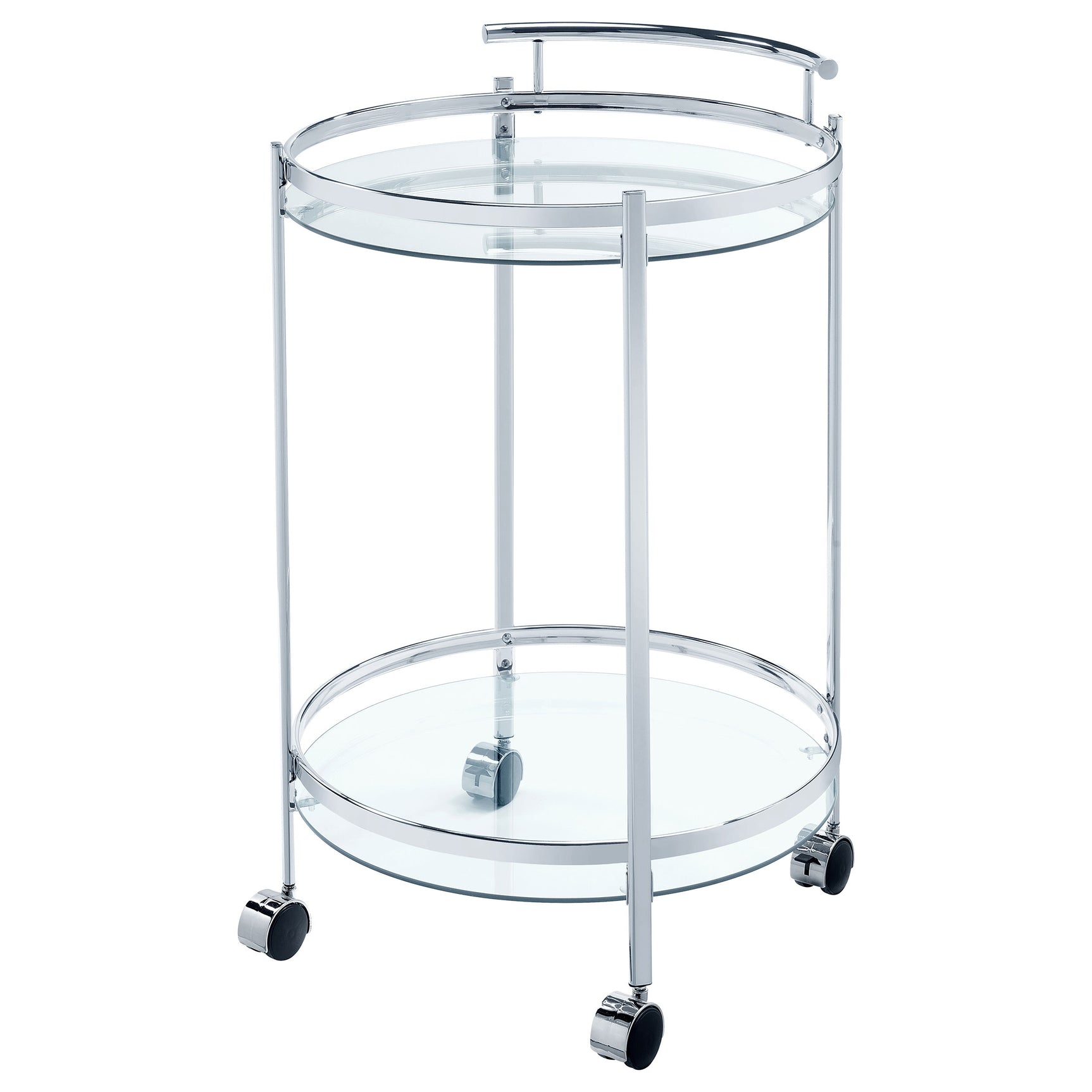 Chrissy Round Glass Shelf Metal Bar Cart Chrome - Tampa Furniture Outlet