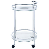 Chrissy Round Glass Shelf Metal Bar Cart Chrome - Tampa Furniture Outlet