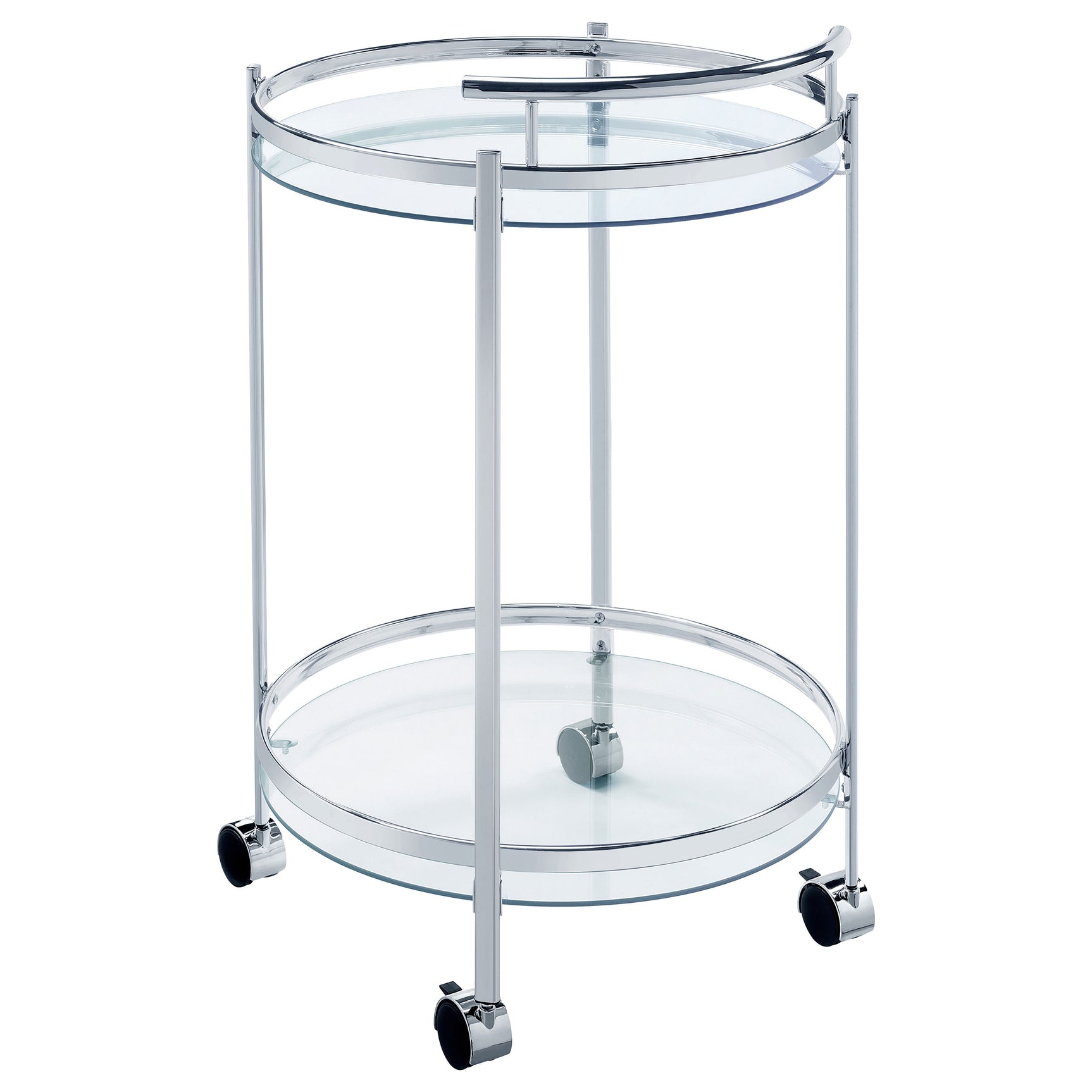 Chrissy Round Glass Shelf Metal Bar Cart Chrome - Tampa Furniture Outlet