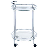 Chrissy Round Glass Shelf Metal Bar Cart Chrome - Tampa Furniture Outlet
