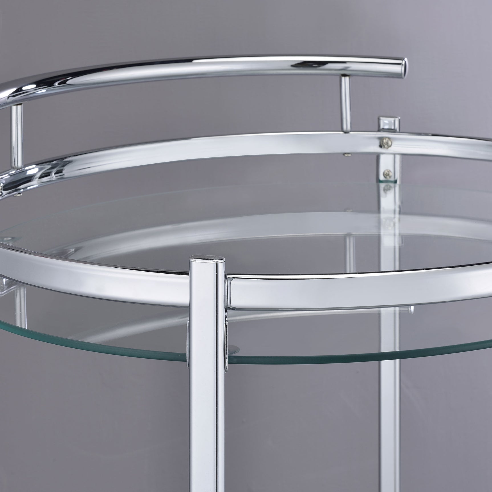 Chrissy Round Glass Shelf Metal Bar Cart Chrome - Tampa Furniture Outlet