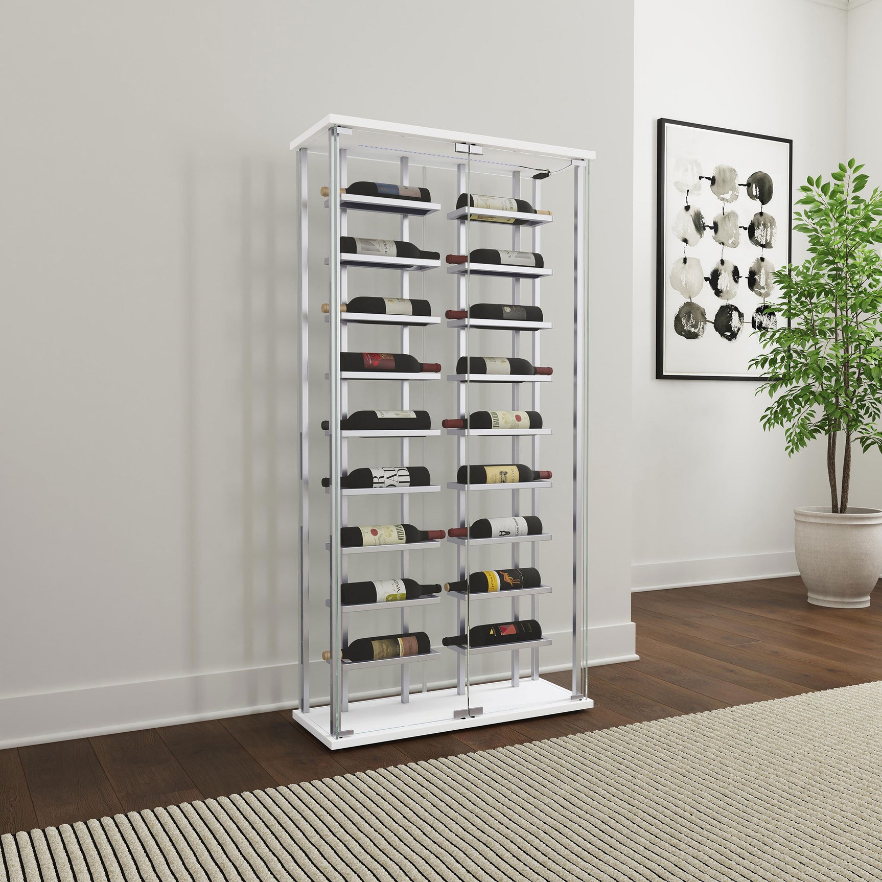 Montara Tempered Glass Wine Storage LED Curio Cabinet Chrome - Tampa Furniture Outlet