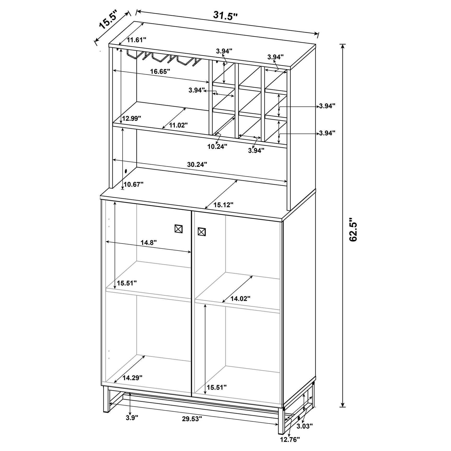 Mendoza 2-door Home Bar Cabinet Wine Storage Rustic Oak - Tampa Furniture Outlet