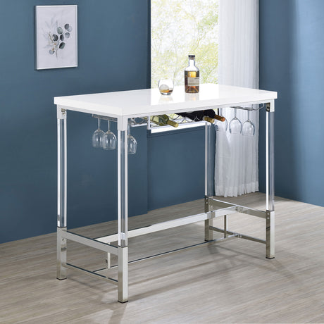 Norcrest 47-inch Acrylic Leg Bar Table White High Gloss - Tampa Furniture Outlet