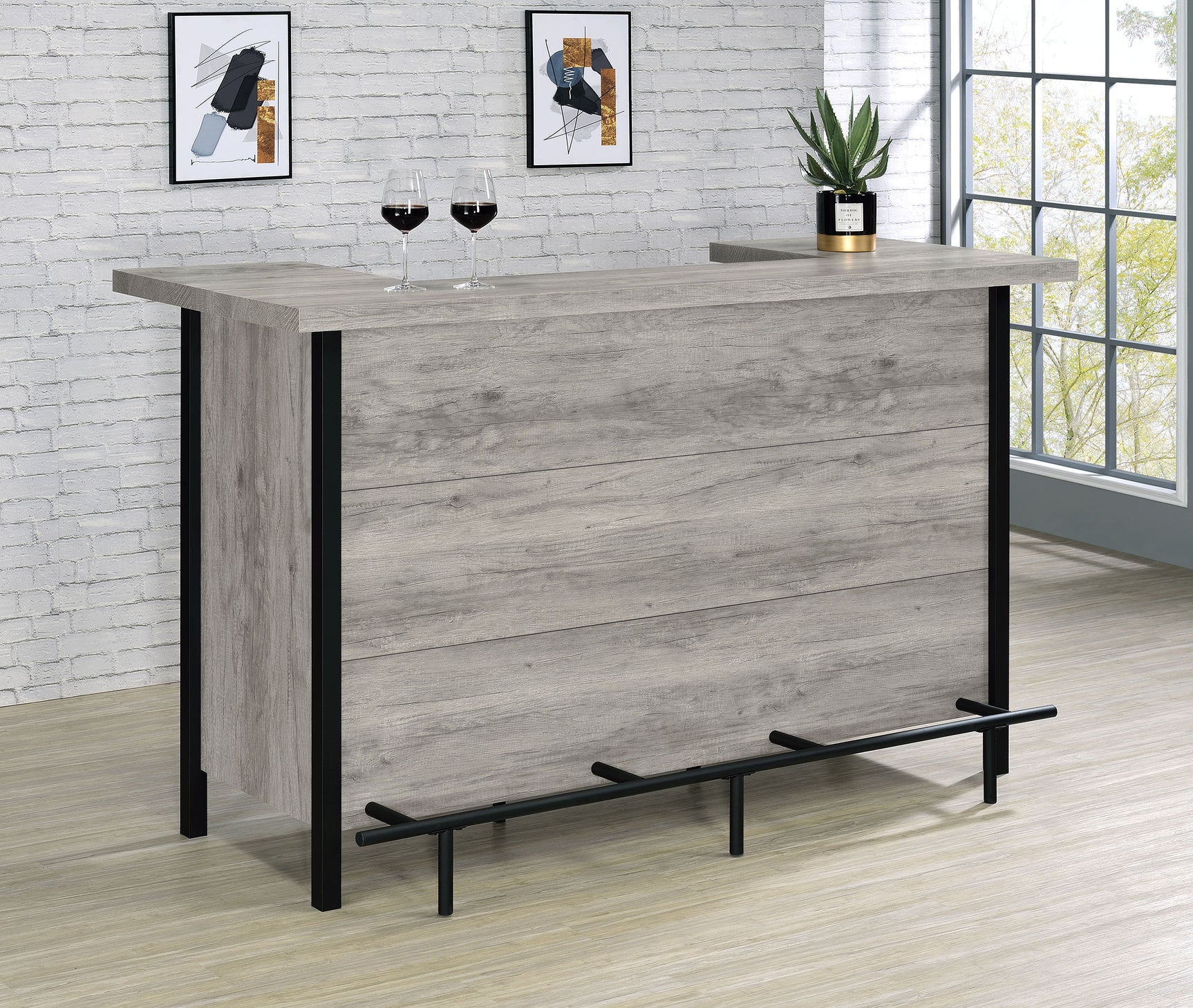 Bellemore Freestanding Home Bar Wine Cabinet Grey Driftwood - Tampa Furniture Outlet