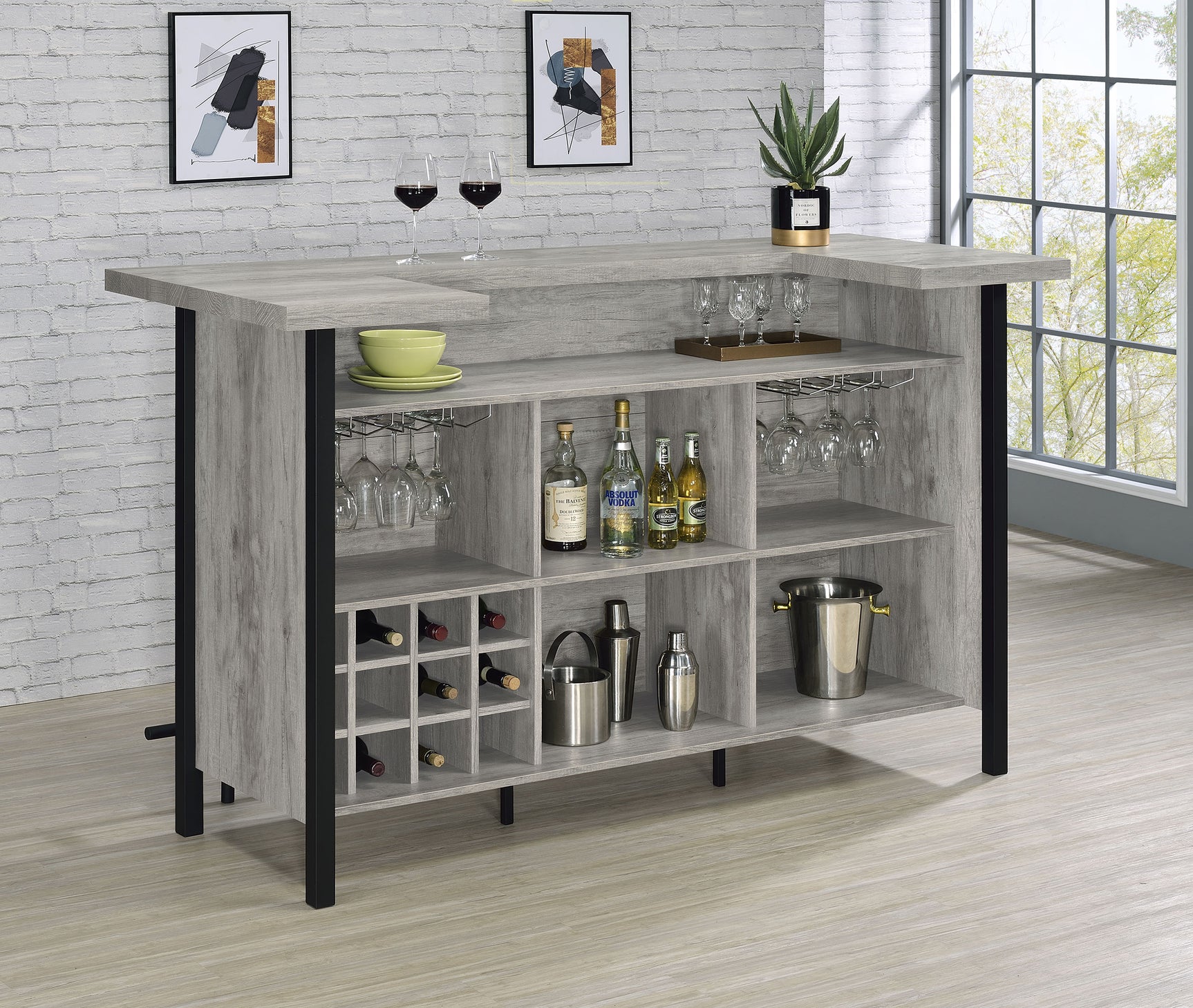 Bellemore Freestanding Home Bar Wine Cabinet Grey Driftwood - Tampa Furniture Outlet
