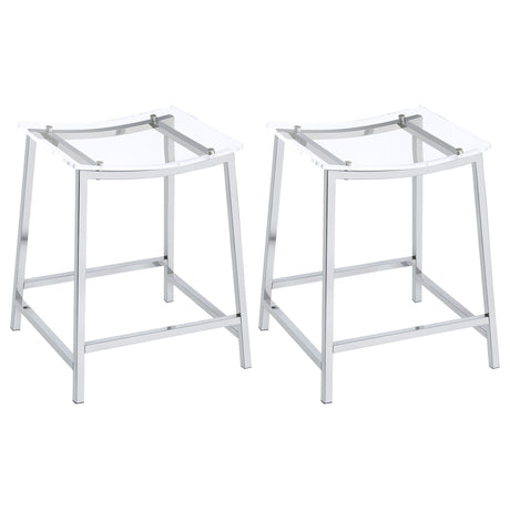 Tampa Furniture Outlet - Coaster - Jovani Acrylic Backless Counter Stool Chrome (Set of 2) - 182358