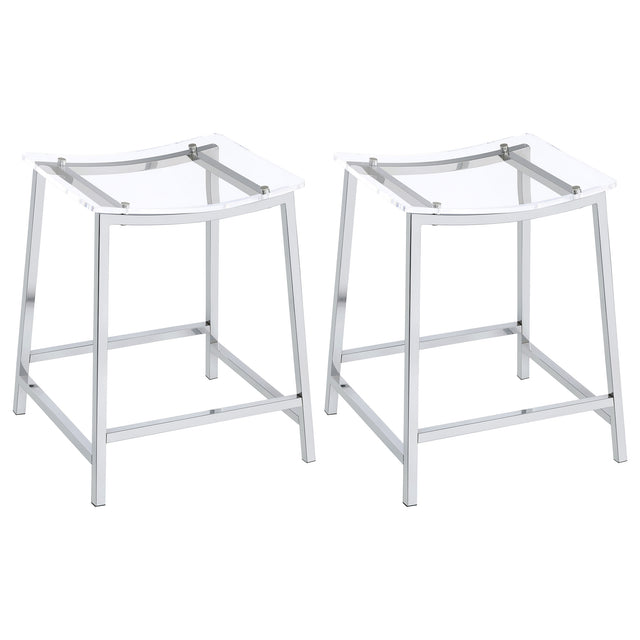 Tampa Furniture Outlet - Coaster - Jovani Acrylic Backless Counter Stool Chrome (Set of 2) - 182358
