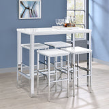 Tampa Furniture Outlet - Coaster - Natividad 5-piece Pub Height Bar Table Set White High Gloss - 182525