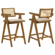 Tampa Furniture Outlet - Coaster - Kane Woven Rattan Wood Bar Chair Light Walnut (Set of 2) - 182677