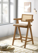 Kane Woven Rattan Wood Bar Chair Light Walnut (Set of 2) - Tampa Furniture Outlet