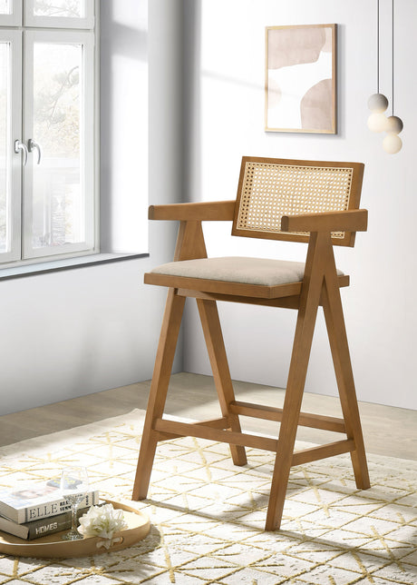 Kane Woven Rattan Wood Bar Chair Light Walnut (Set of 2) - Tampa Furniture Outlet