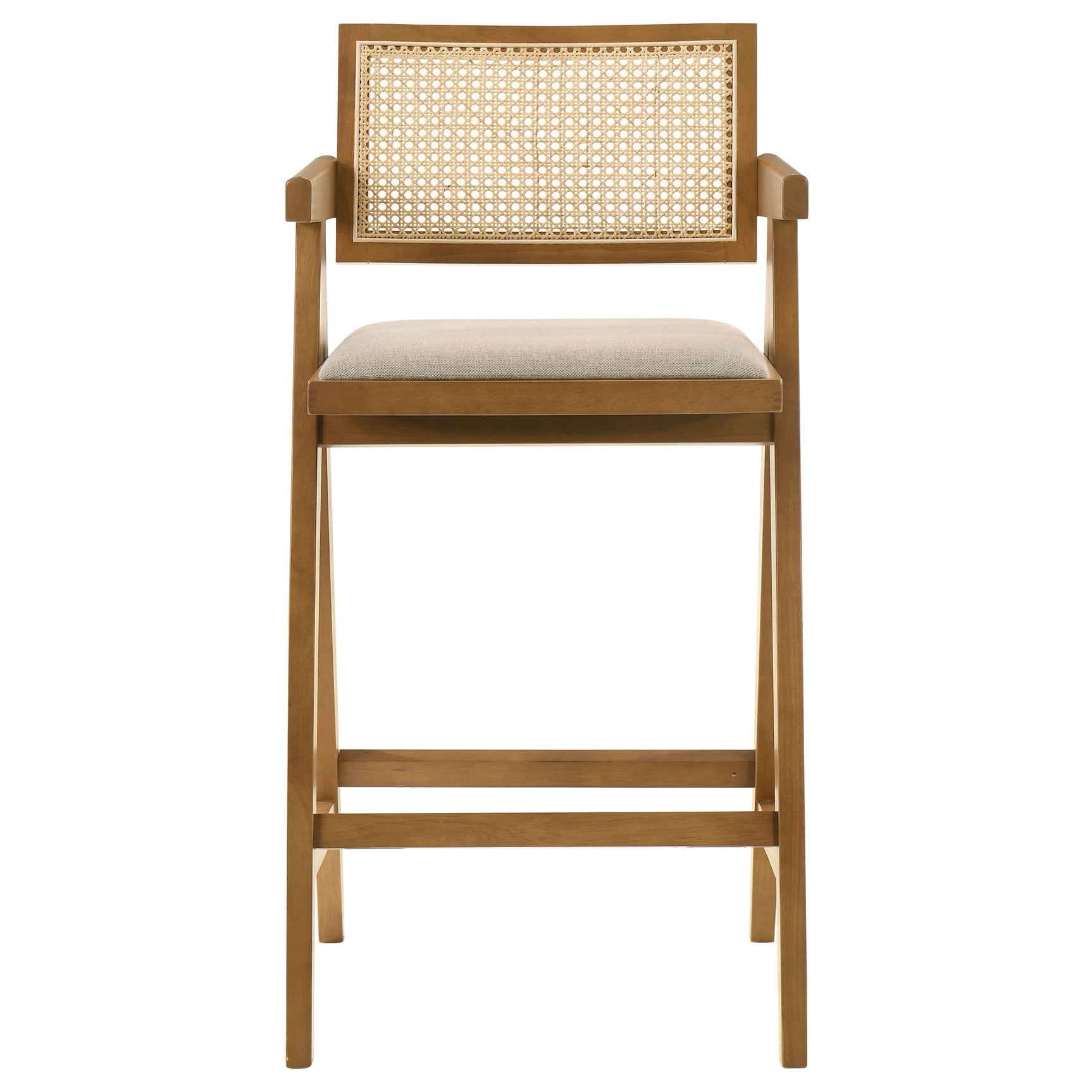 Kane Woven Rattan Wood Bar Chair Light Walnut (Set of 2) - Tampa Furniture Outlet