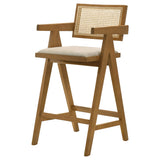 Kane Woven Rattan Wood Bar Chair Light Walnut (Set of 2) - Tampa Furniture Outlet