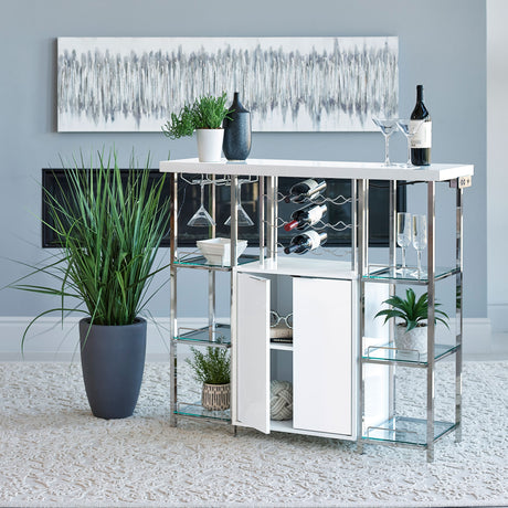 Gallimore 2-door Bar Cabinet Wine Storage White High Gloss - Tampa Furniture Outlet