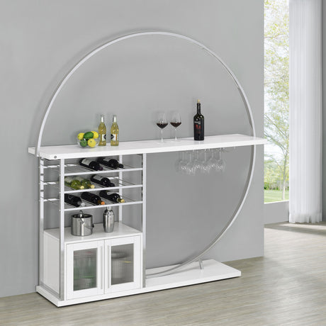 Risley 2-door Circular LED Wine Cabinet White High Gloss - Tampa Furniture Outlet