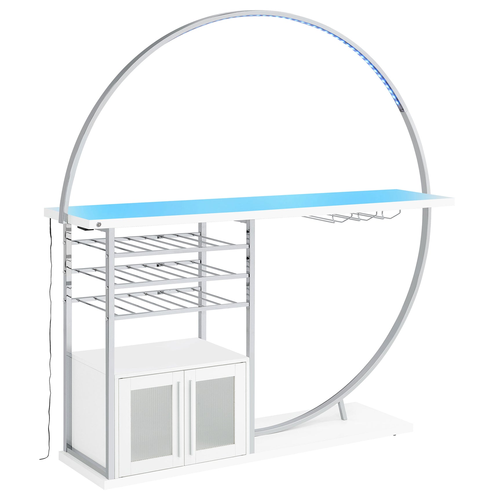 Risley 2-door Circular LED Wine Cabinet White High Gloss - Tampa Furniture Outlet